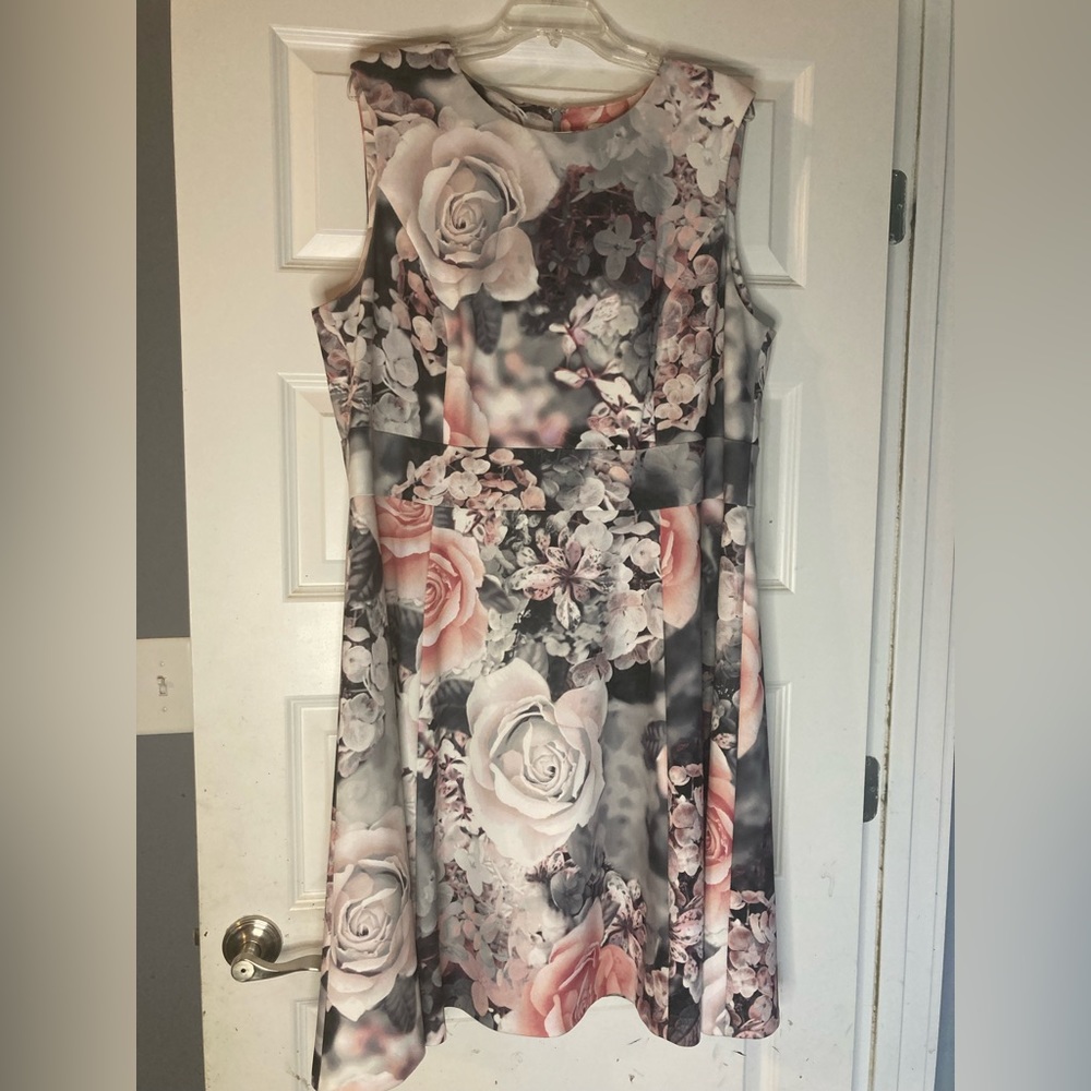 Calvin Klein grey rose print sleeveless dress